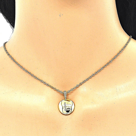 Oro Laminado Fancy Pendant, Gold Filled Style Initials Design, with White Cubic Zirconia, Polished, Golden Finish