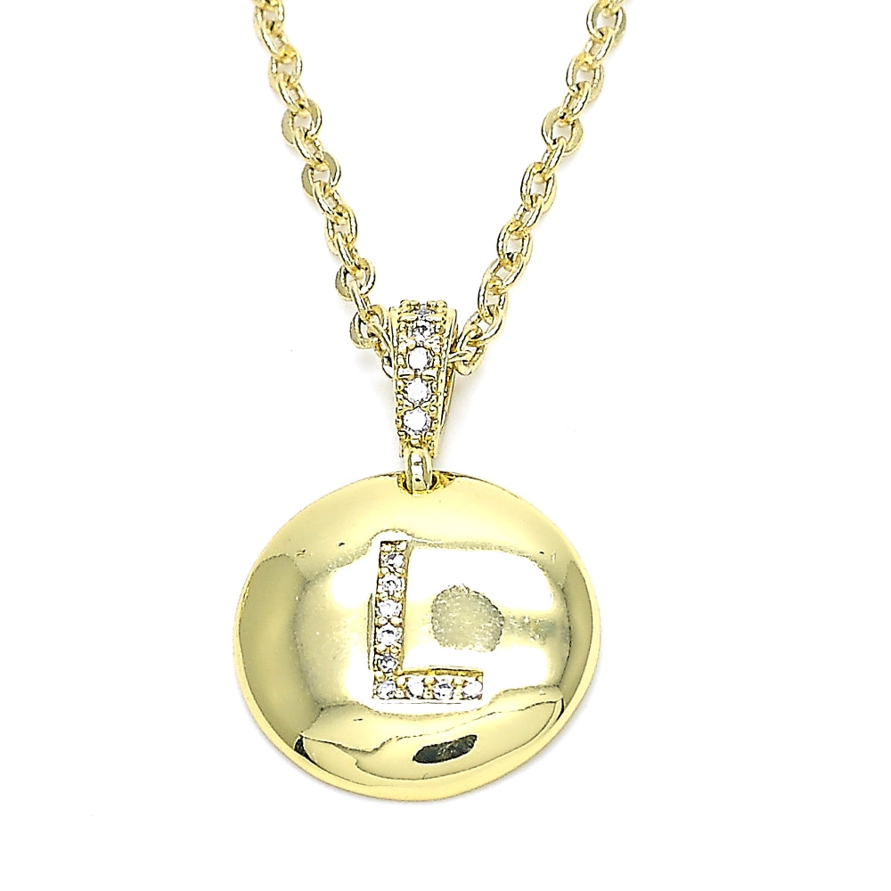 Oro Laminado Fancy Pendant, Gold Filled Style Initials Design, with White Cubic Zirconia, Polished, Golden Finish