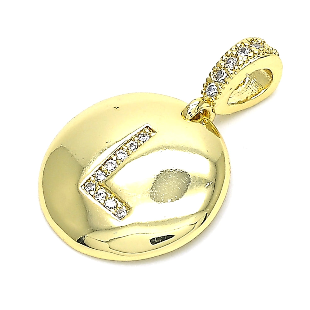 Oro Laminado Fancy Pendant, Gold Filled Style Initials Design, with White Cubic Zirconia, Polished, Golden Finish