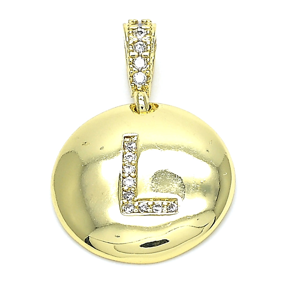 Oro Laminado Fancy Pendant, Gold Filled Style Initials Design, with White Cubic Zirconia, Polished, Golden Finish