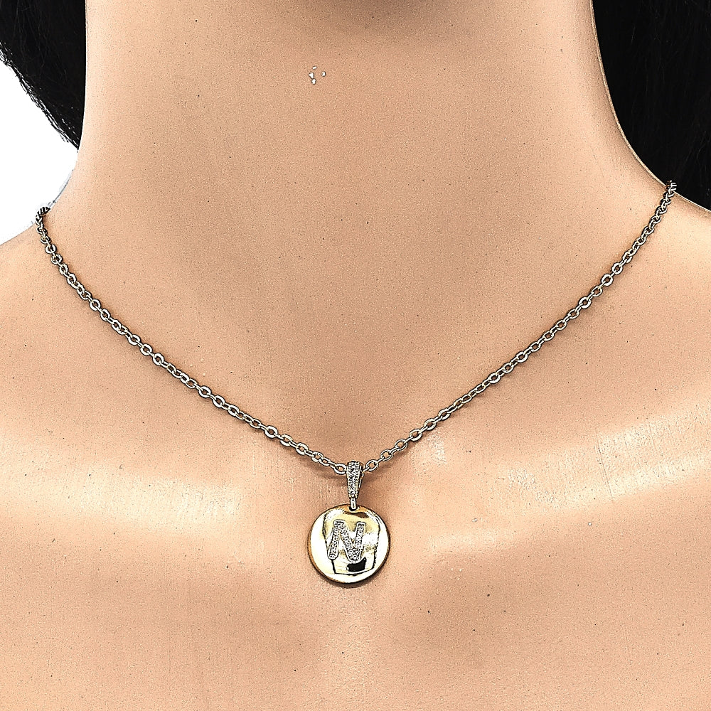 Oro Laminado Fancy Pendant, Gold Filled Style Initials Design, with White Cubic Zirconia, Polished, Golden Finish