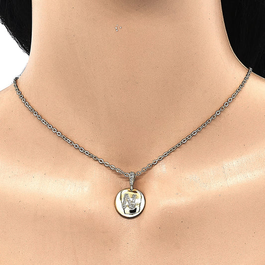 Oro Laminado Fancy Pendant, Gold Filled Style Initials Design, with White Cubic Zirconia, Polished, Golden Finish