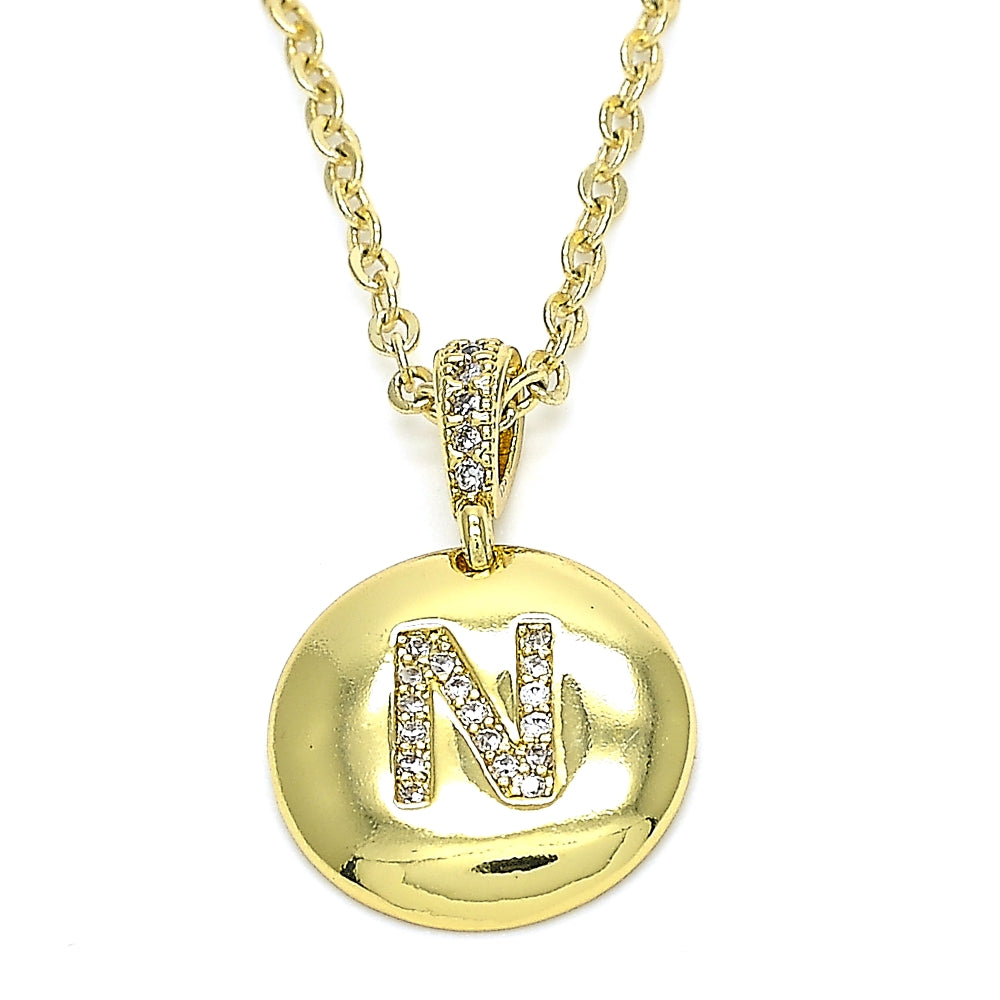 Oro Laminado Fancy Pendant, Gold Filled Style Initials Design, with White Cubic Zirconia, Polished, Golden Finish
