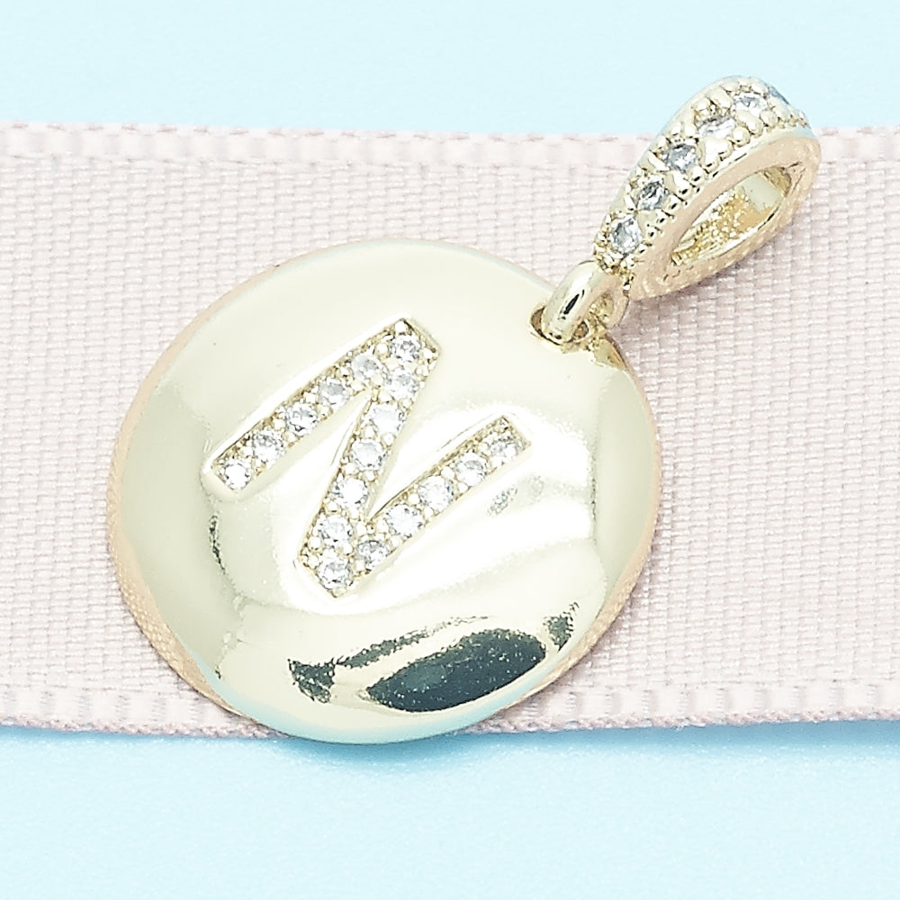 Oro Laminado Fancy Pendant, Gold Filled Style Initials Design, with White Cubic Zirconia, Polished, Golden Finish