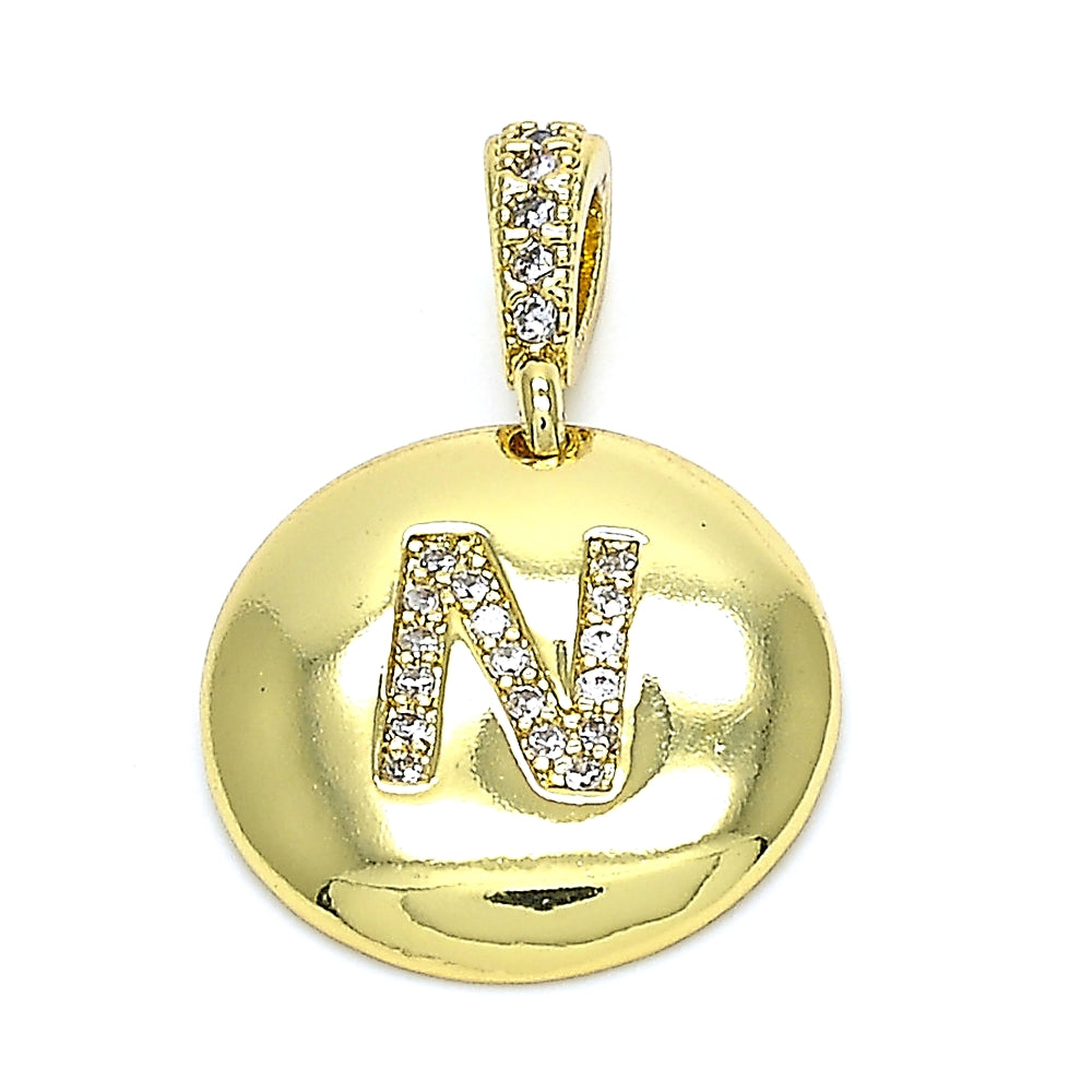 Oro Laminado Fancy Pendant, Gold Filled Style Initials Design, with White Cubic Zirconia, Polished, Golden Finish