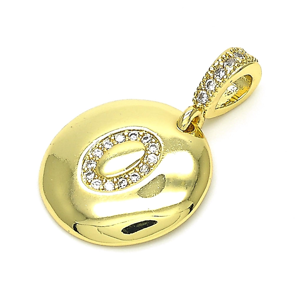 Oro Laminado Fancy Pendant, Gold Filled Style Initials Design, with White Cubic Zirconia, Polished, Golden Finish