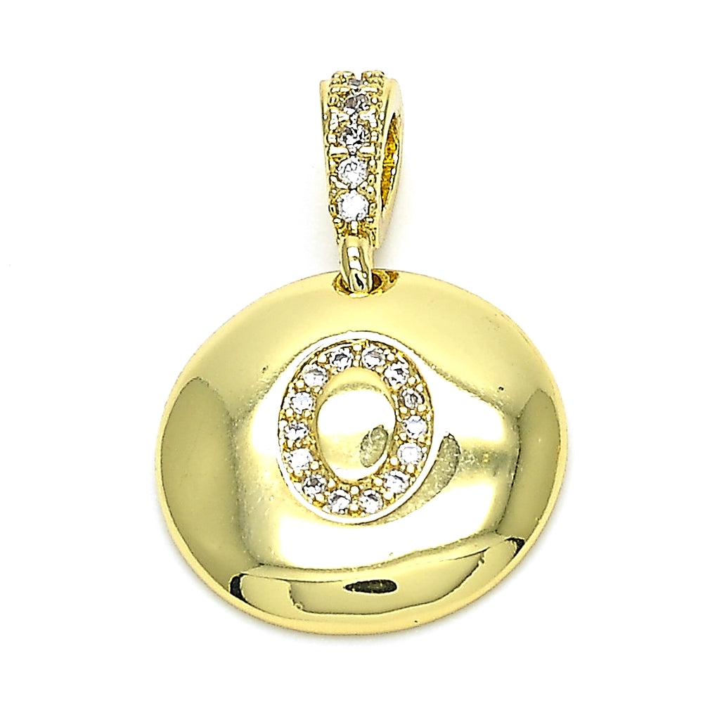 Oro Laminado Fancy Pendant, Gold Filled Style Initials Design, with White Cubic Zirconia, Polished, Golden Finish