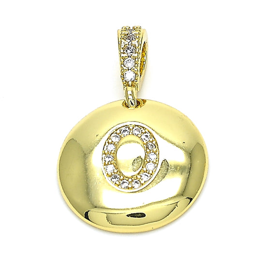 Oro Laminado Fancy Pendant, Gold Filled Style Initials Design, with White Cubic Zirconia, Polished, Golden Finish
