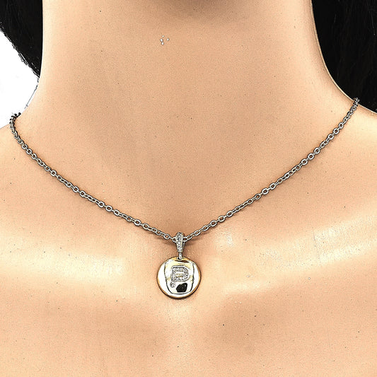 Oro Laminado Fancy Pendant, Gold Filled Style Initials Design, with White Cubic Zirconia, Polished, Golden Finish