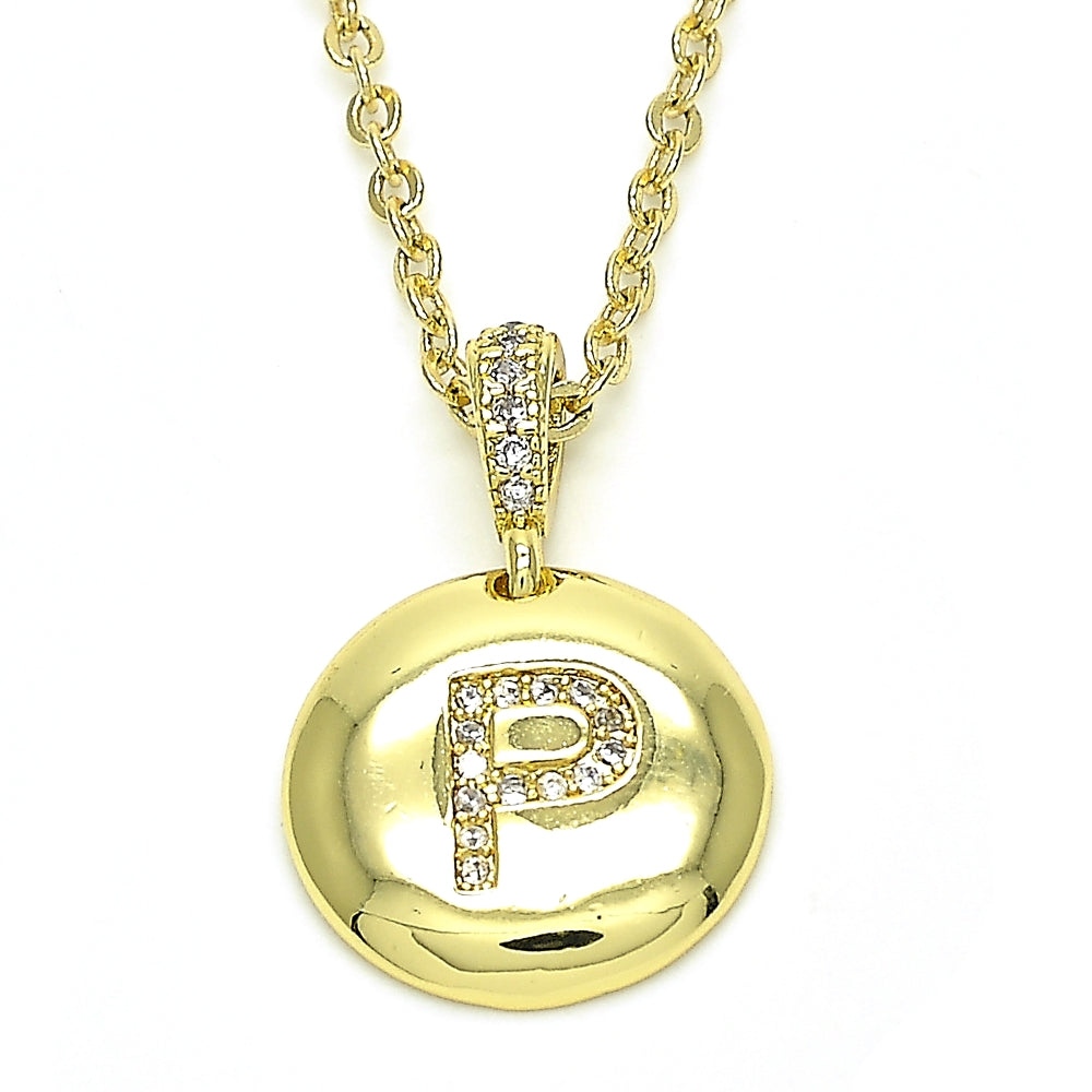 Oro Laminado Fancy Pendant, Gold Filled Style Initials Design, with White Cubic Zirconia, Polished, Golden Finish