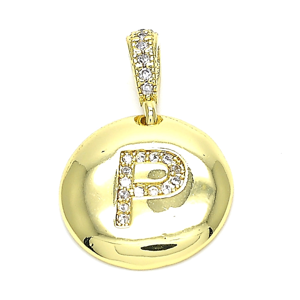 Oro Laminado Fancy Pendant, Gold Filled Style Initials Design, with White Cubic Zirconia, Polished, Golden Finish