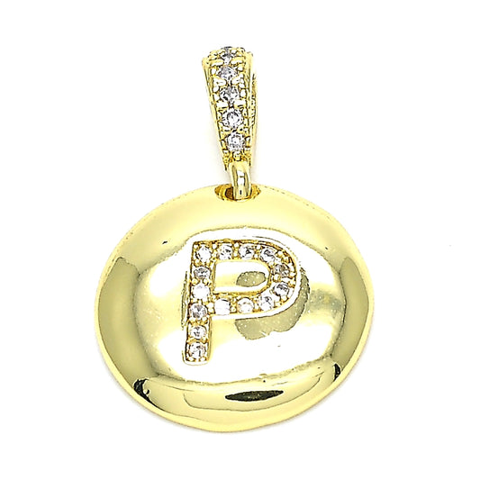 Oro Laminado Fancy Pendant, Gold Filled Style Initials Design, with White Cubic Zirconia, Polished, Golden Finish