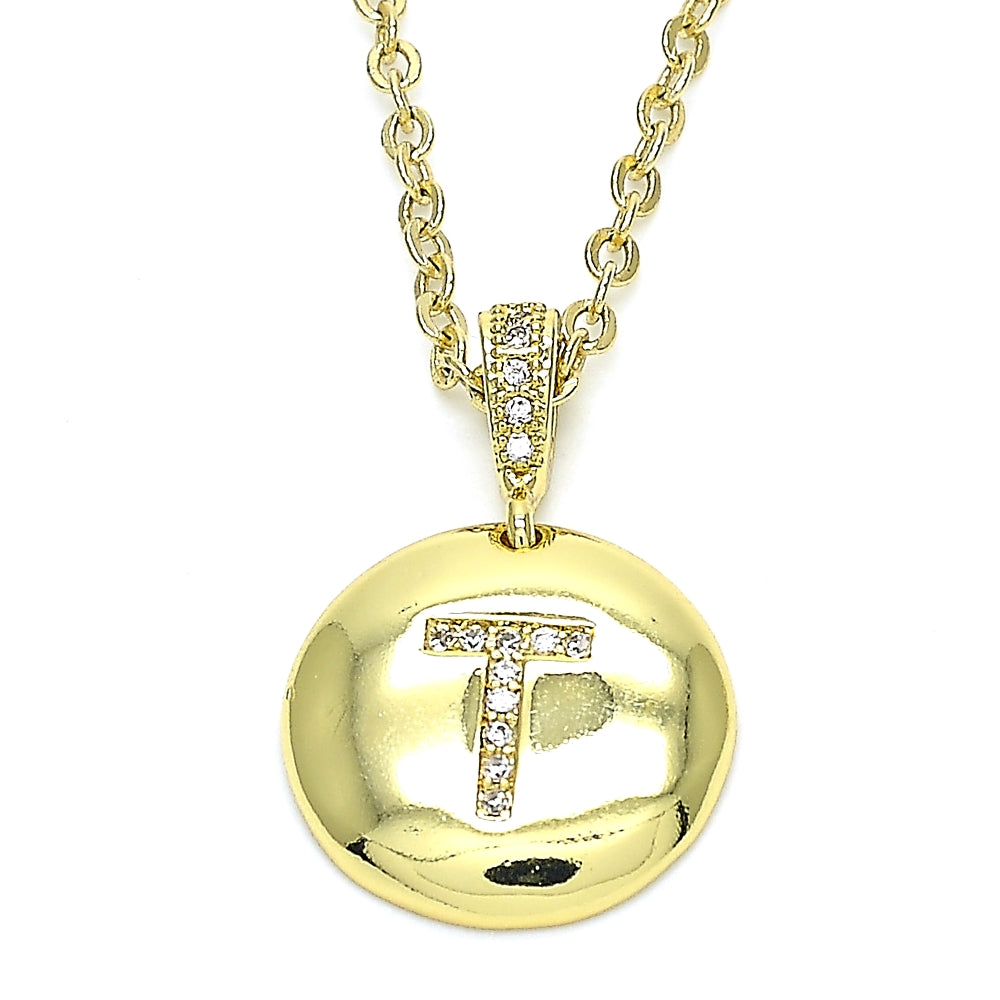Oro Laminado Fancy Pendant, Gold Filled Style Initials Design, with White Cubic Zirconia, Polished, Golden Finish