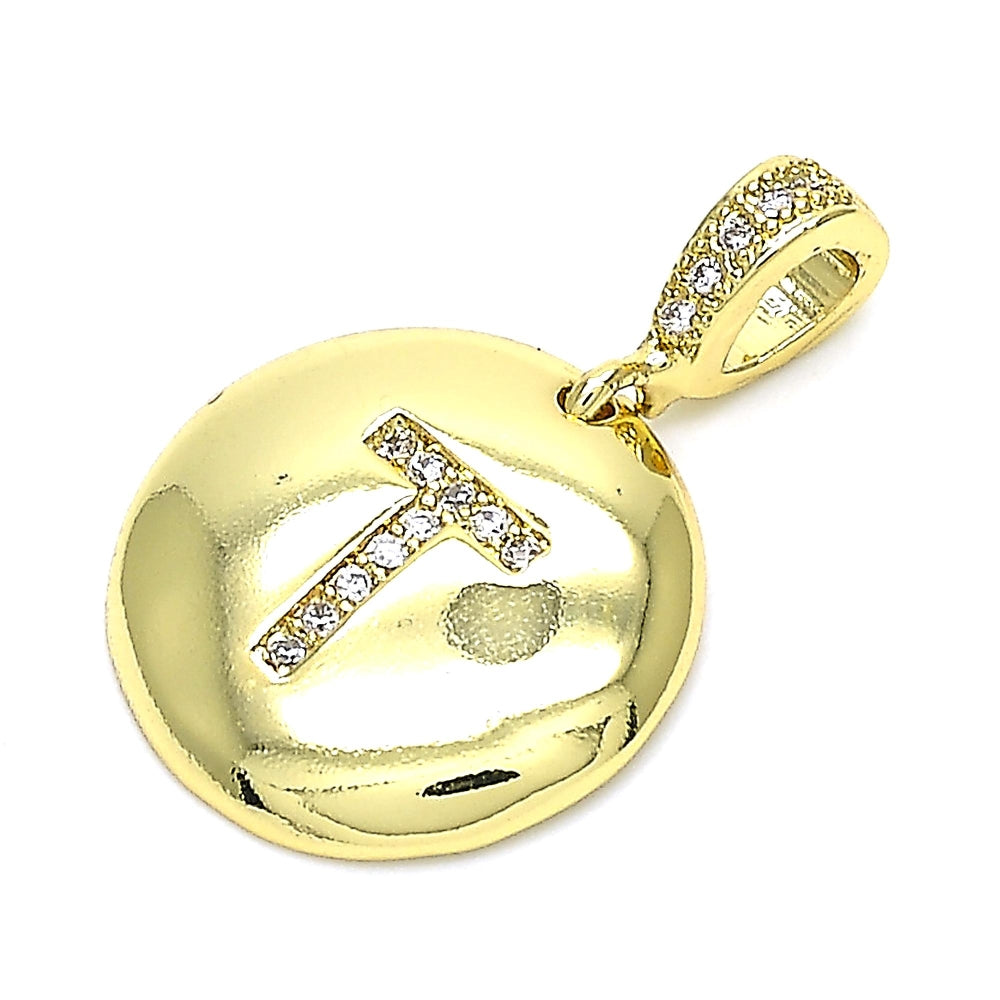 Oro Laminado Fancy Pendant, Gold Filled Style Initials Design, with White Cubic Zirconia, Polished, Golden Finish
