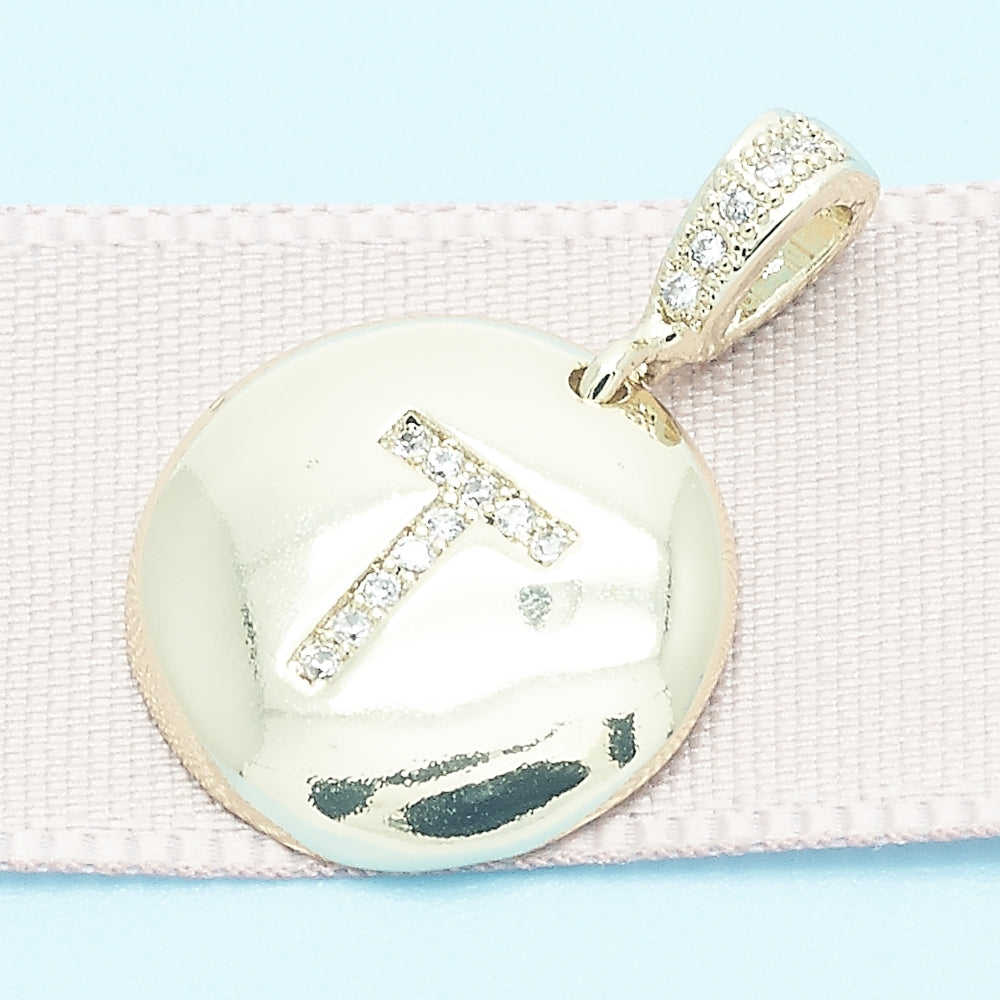 Oro Laminado Fancy Pendant, Gold Filled Style Initials Design, with White Cubic Zirconia, Polished, Golden Finish