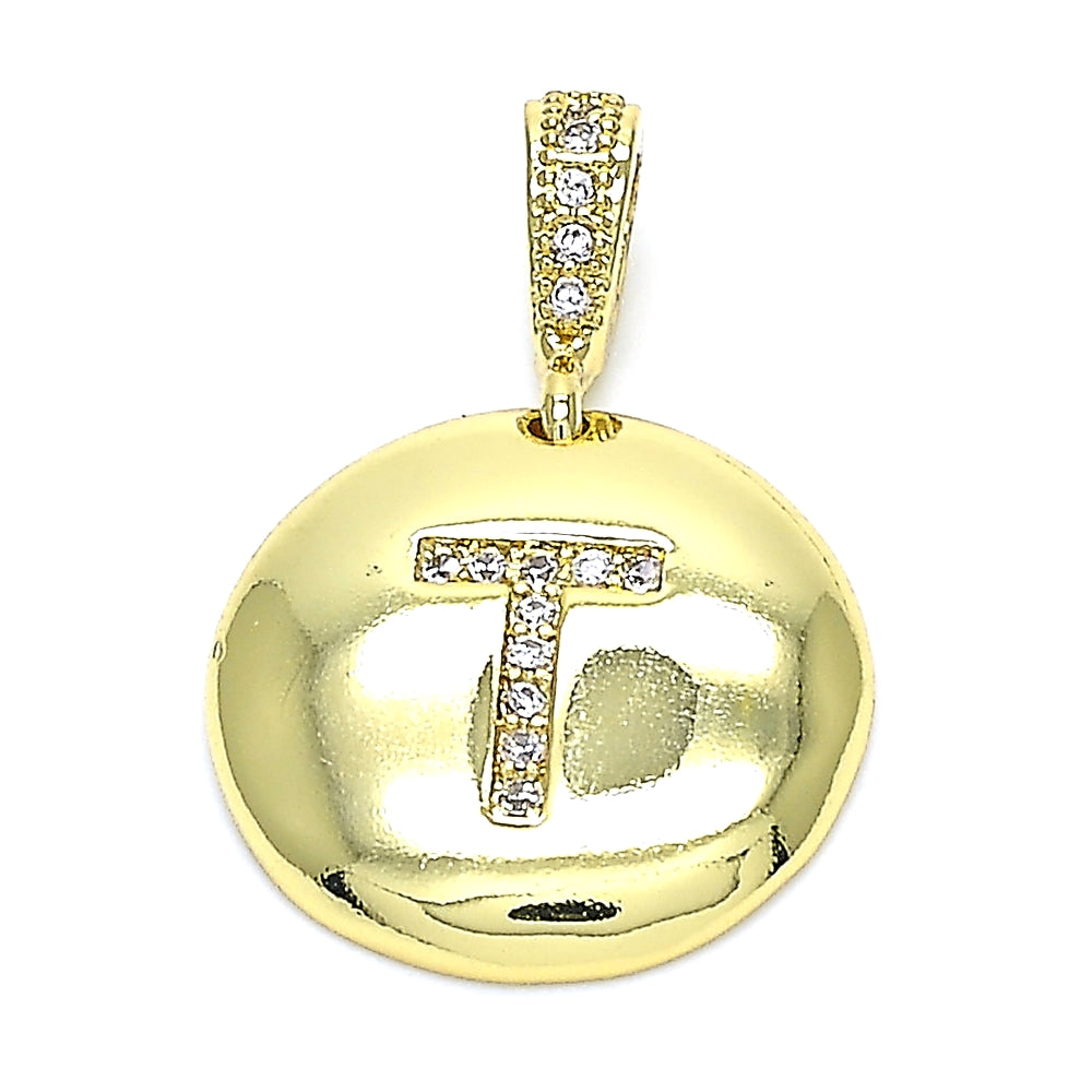 Oro Laminado Fancy Pendant, Gold Filled Style Initials Design, with White Cubic Zirconia, Polished, Golden Finish