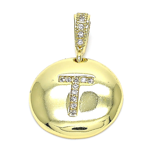 Oro Laminado Fancy Pendant, Gold Filled Style Initials Design, with White Cubic Zirconia, Polished, Golden Finish