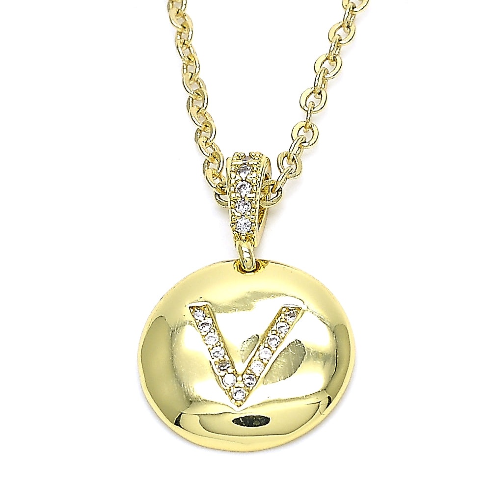 Oro Laminado Fancy Pendant, Gold Filled Style Initials Design, with White Cubic Zirconia, Polished, Golden Finish