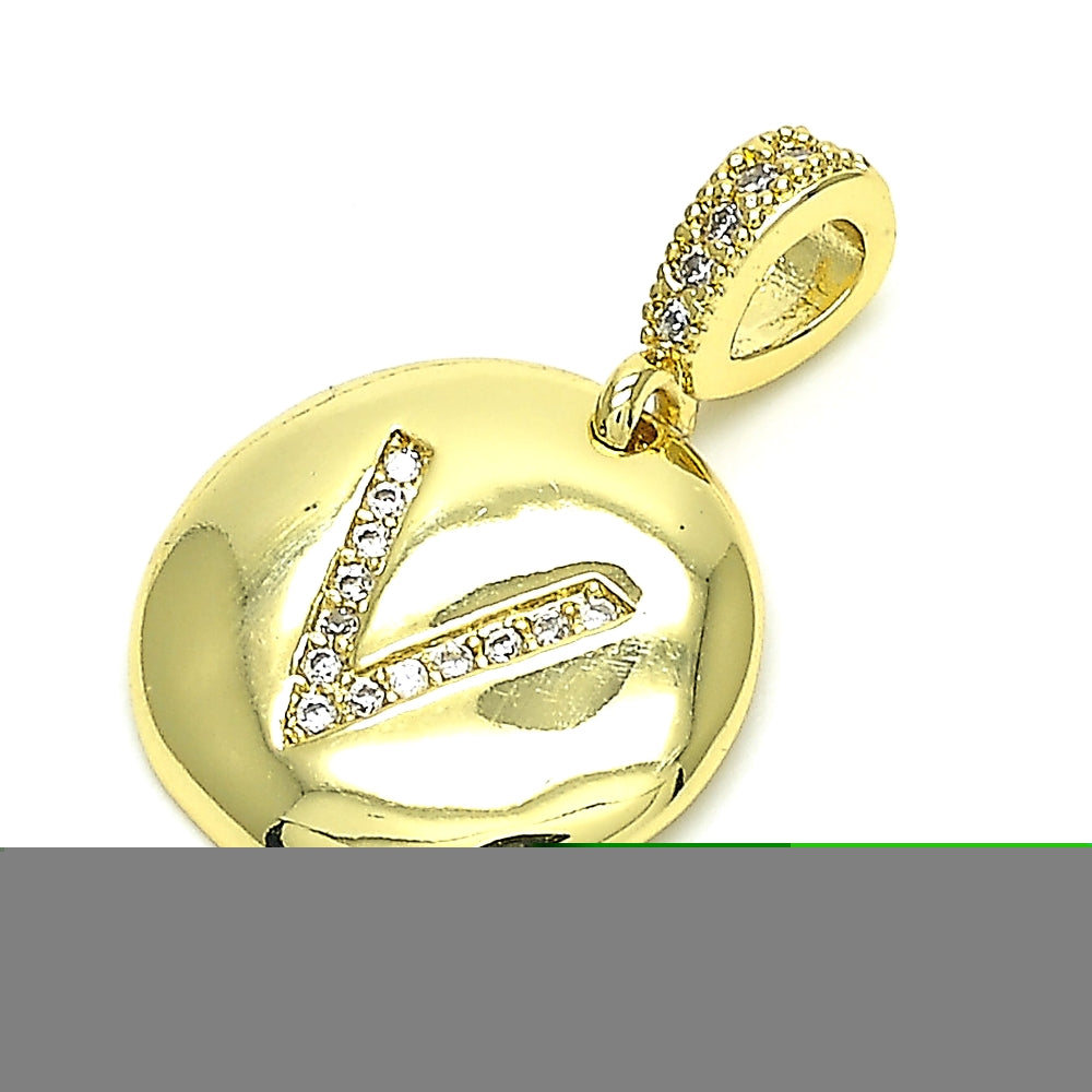 Oro Laminado Fancy Pendant, Gold Filled Style Initials Design, with White Cubic Zirconia, Polished, Golden Finish