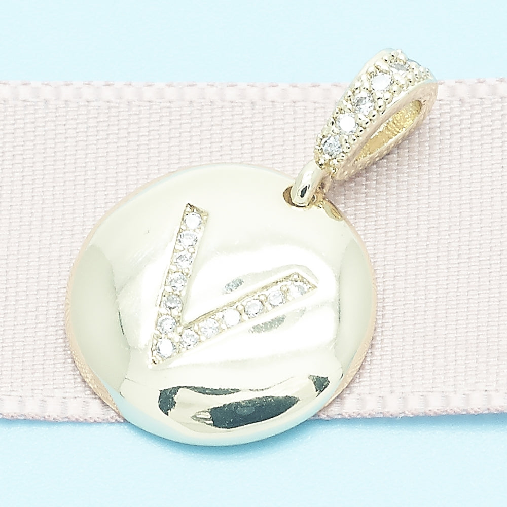 Oro Laminado Fancy Pendant, Gold Filled Style Initials Design, with White Cubic Zirconia, Polished, Golden Finish