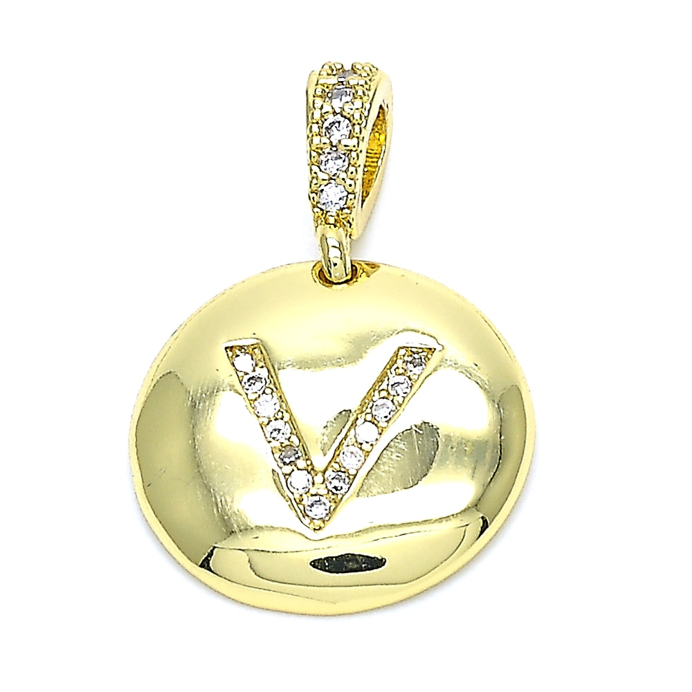 Oro Laminado Fancy Pendant, Gold Filled Style Initials Design, with White Cubic Zirconia, Polished, Golden Finish