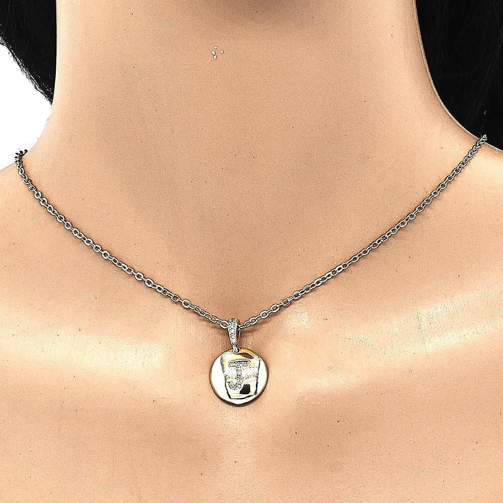 Oro Laminado Fancy Pendant, Gold Filled Style Initials Design, with White Cubic Zirconia, Polished, Golden Finish