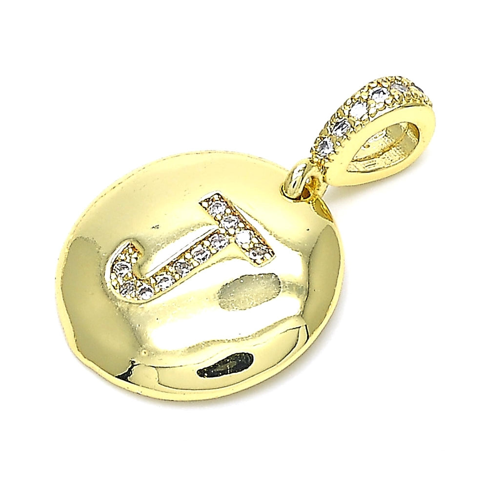 Oro Laminado Fancy Pendant, Gold Filled Style Initials Design, with White Cubic Zirconia, Polished, Golden Finish
