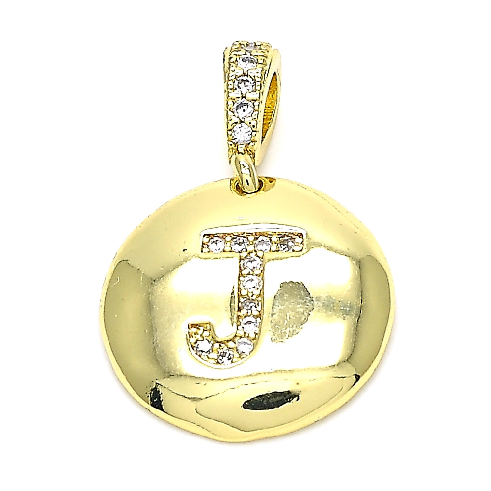Oro Laminado Fancy Pendant, Gold Filled Style Initials Design, with White Cubic Zirconia, Polished, Golden Finish