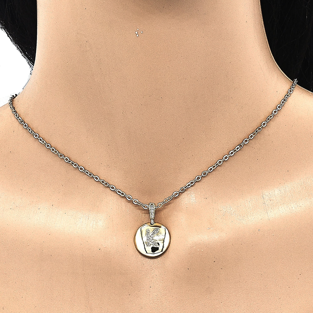 Oro Laminado Fancy Pendant, Gold Filled Style Initials Design, with White Cubic Zirconia, Polished, Golden Finish