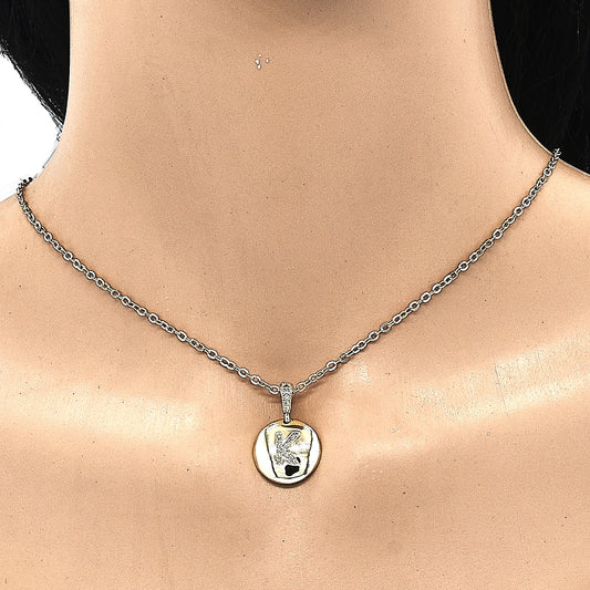 Oro Laminado Fancy Pendant, Gold Filled Style Initials Design, with White Cubic Zirconia, Polished, Golden Finish