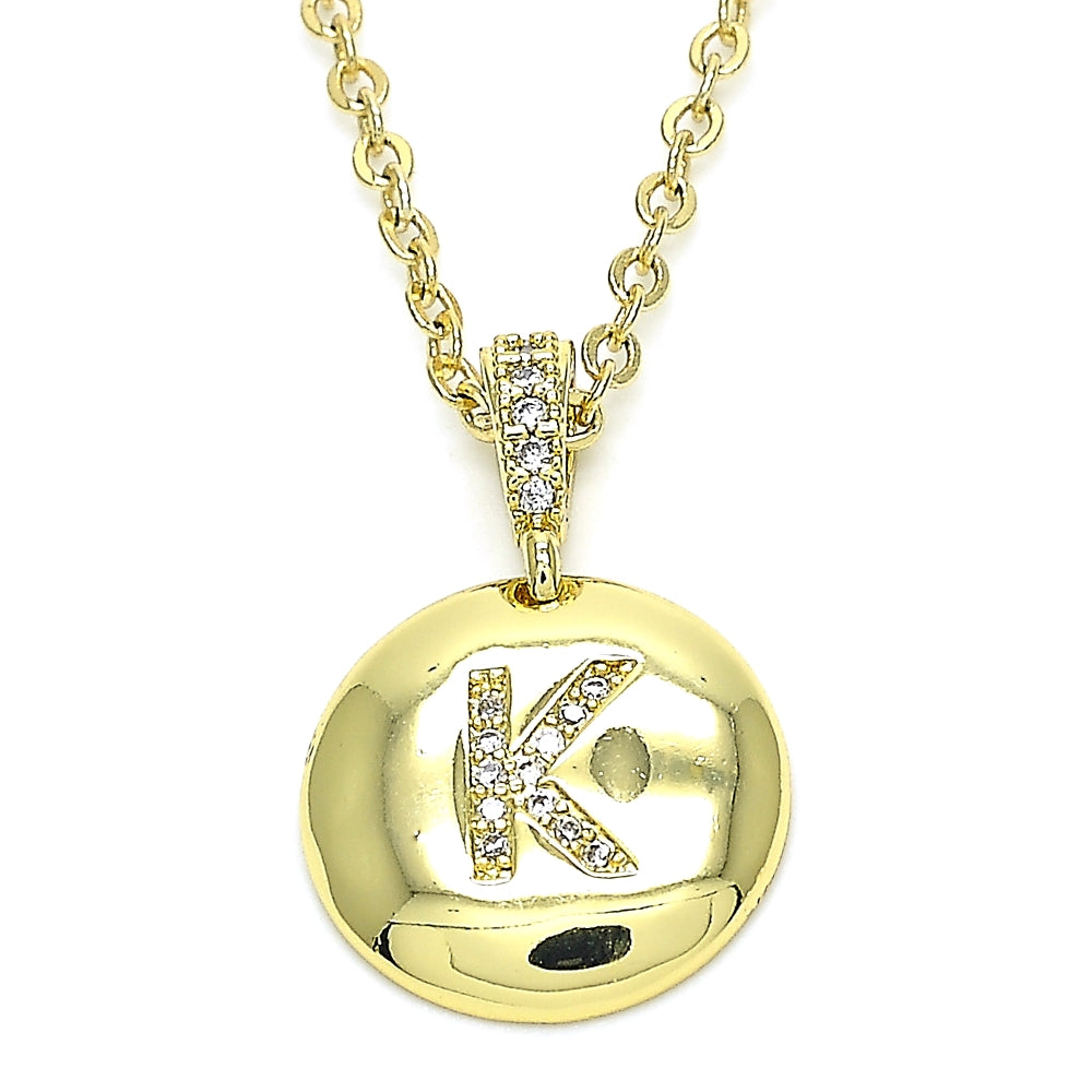 Oro Laminado Fancy Pendant, Gold Filled Style Initials Design, with White Cubic Zirconia, Polished, Golden Finish