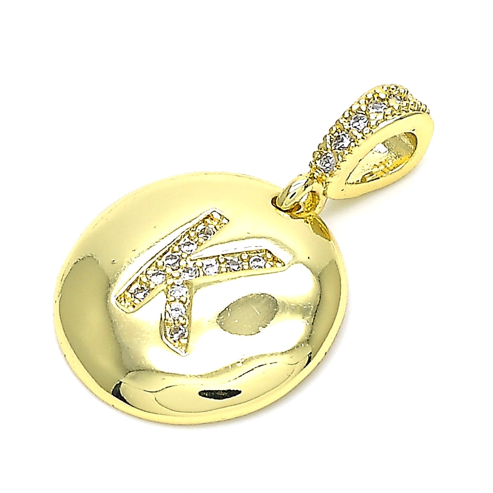Oro Laminado Fancy Pendant, Gold Filled Style Initials Design, with White Cubic Zirconia, Polished, Golden Finish