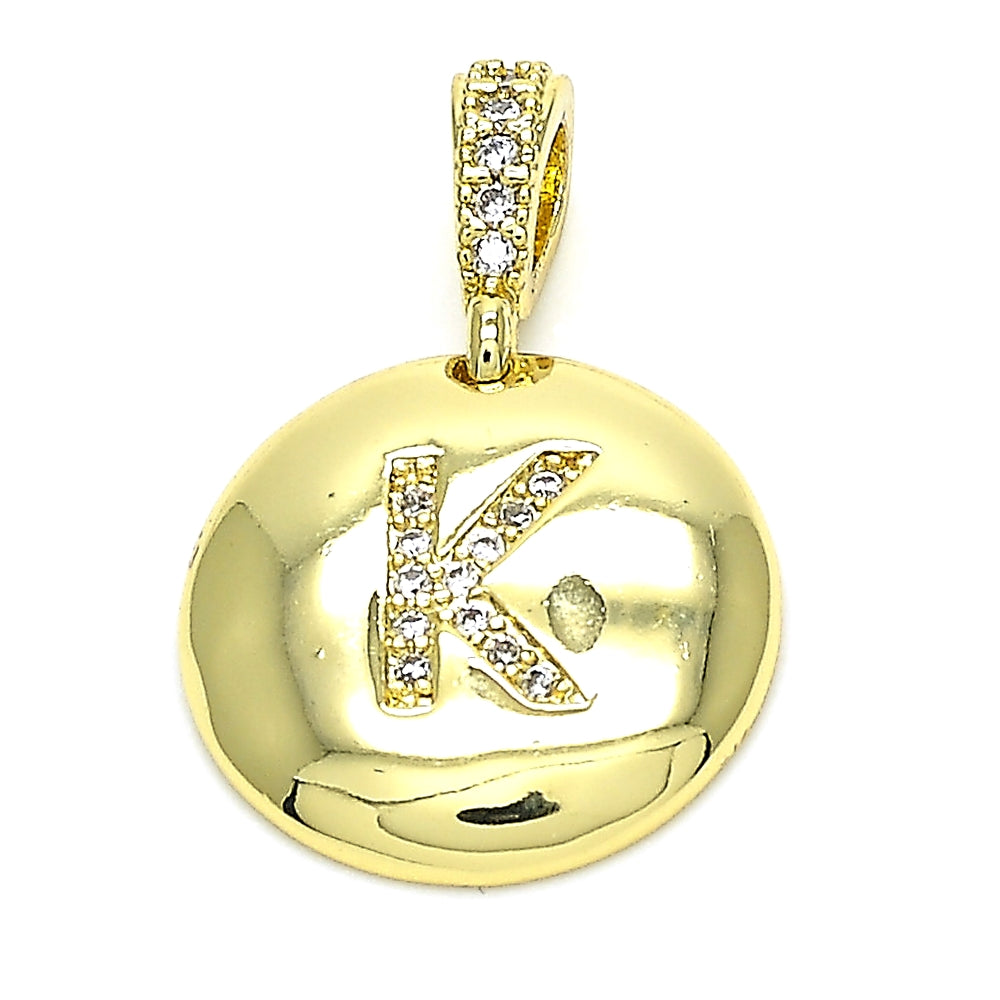 Oro Laminado Fancy Pendant, Gold Filled Style Initials Design, with White Cubic Zirconia, Polished, Golden Finish