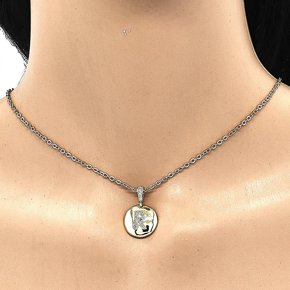 Oro Laminado Fancy Pendant, Gold Filled Style Initials Design, with White Cubic Zirconia, Polished, Golden Finish