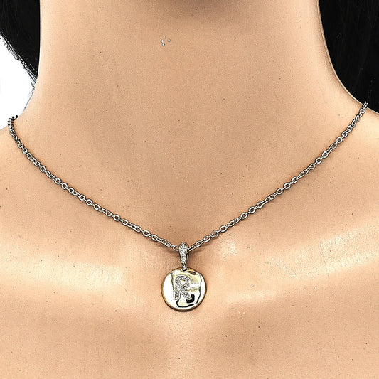 Oro Laminado Fancy Pendant, Gold Filled Style Initials Design, with White Cubic Zirconia, Polished, Golden Finish
