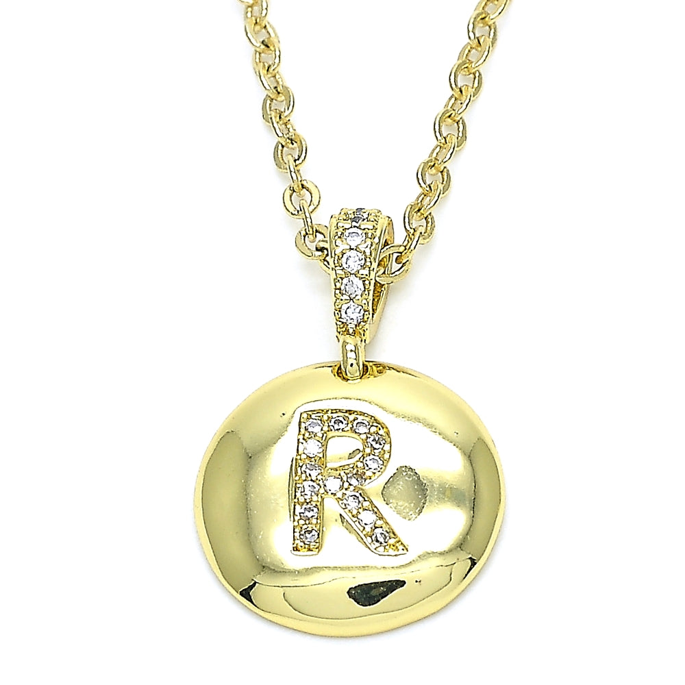 Oro Laminado Fancy Pendant, Gold Filled Style Initials Design, with White Cubic Zirconia, Polished, Golden Finish
