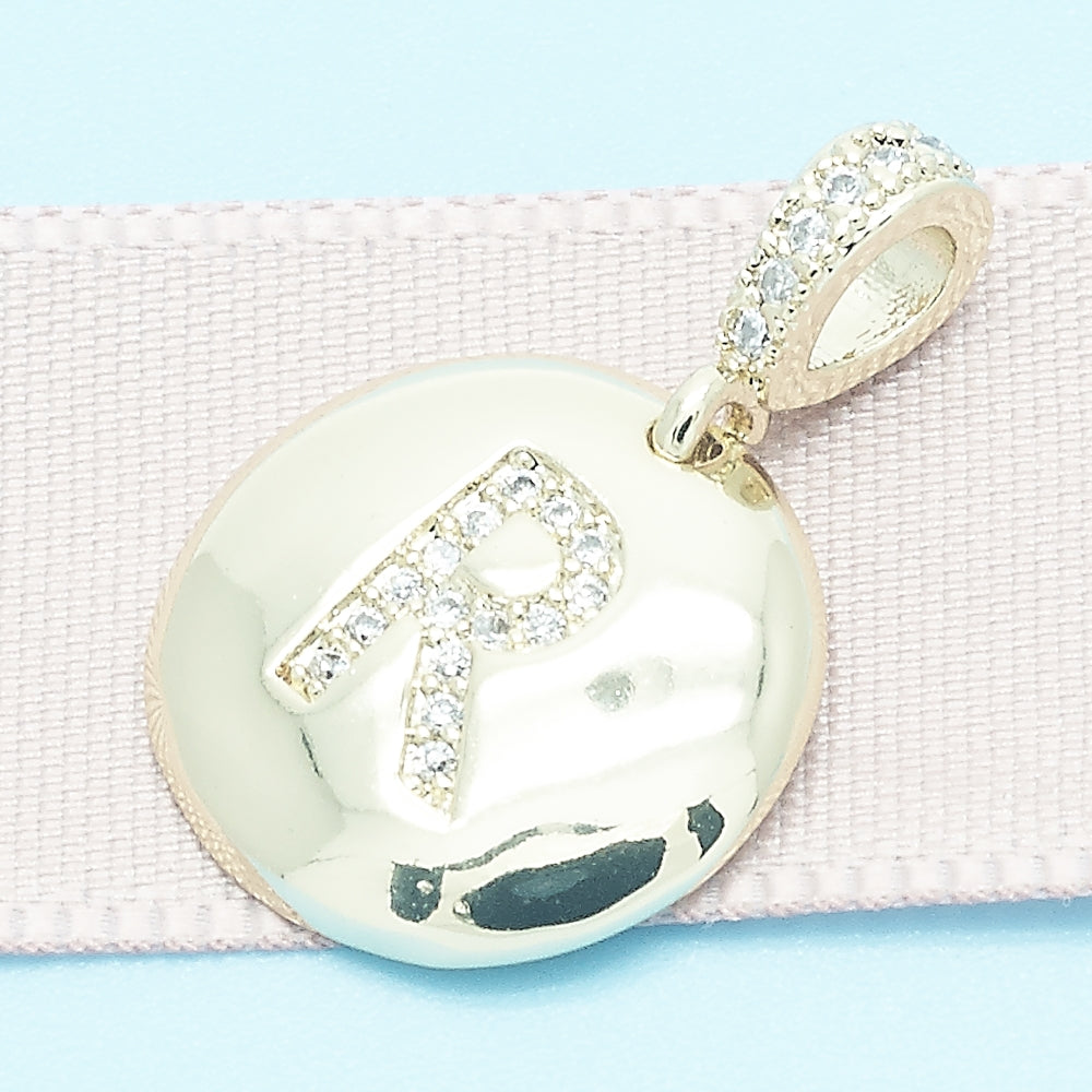 Oro Laminado Fancy Pendant, Gold Filled Style Initials Design, with White Cubic Zirconia, Polished, Golden Finish
