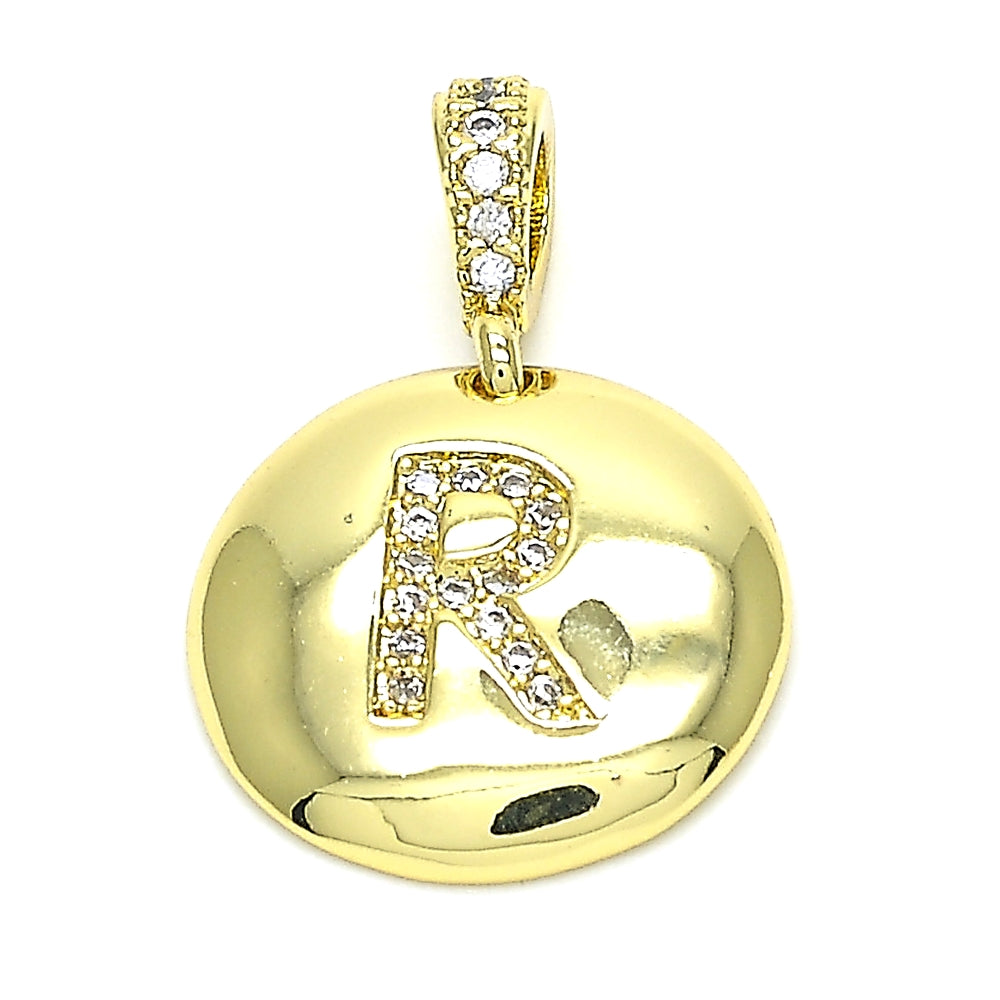 Oro Laminado Fancy Pendant, Gold Filled Style Initials Design, with White Cubic Zirconia, Polished, Golden Finish