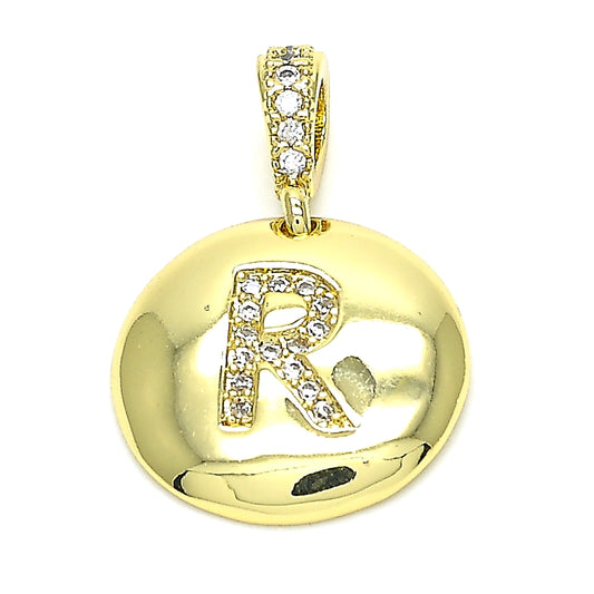 Oro Laminado Fancy Pendant, Gold Filled Style Initials Design, with White Cubic Zirconia, Polished, Golden Finish