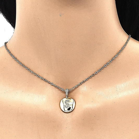 Oro Laminado Fancy Pendant, Gold Filled Style Initials Design, with White Cubic Zirconia, Polished, Golden Finish