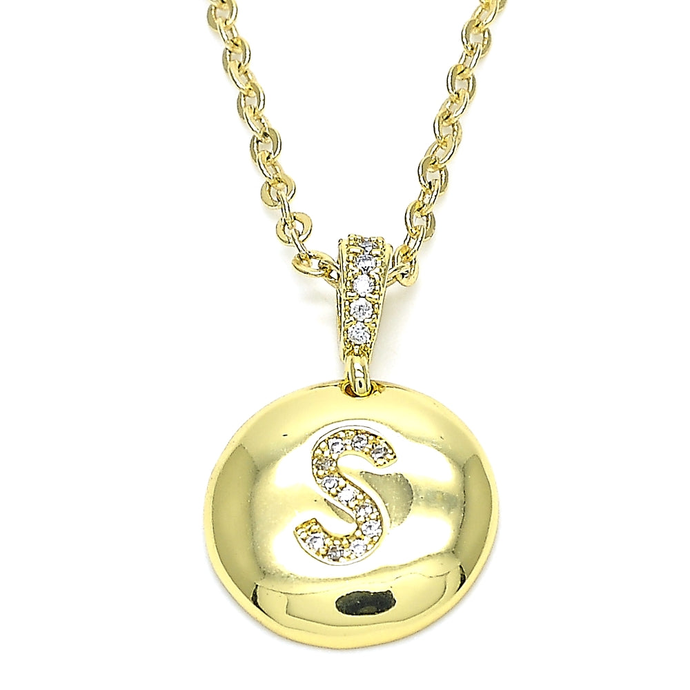 Oro Laminado Fancy Pendant, Gold Filled Style Initials Design, with White Cubic Zirconia, Polished, Golden Finish