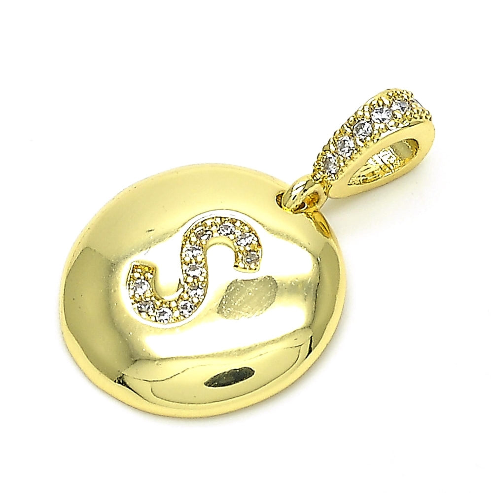 Oro Laminado Fancy Pendant, Gold Filled Style Initials Design, with White Cubic Zirconia, Polished, Golden Finish