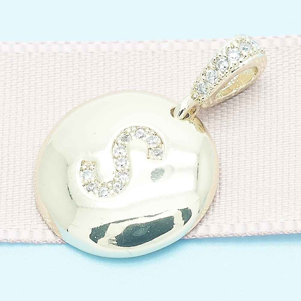Oro Laminado Fancy Pendant, Gold Filled Style Initials Design, with White Cubic Zirconia, Polished, Golden Finish