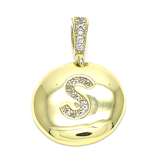 Oro Laminado Fancy Pendant, Gold Filled Style Initials Design, with White Cubic Zirconia, Polished, Golden Finish