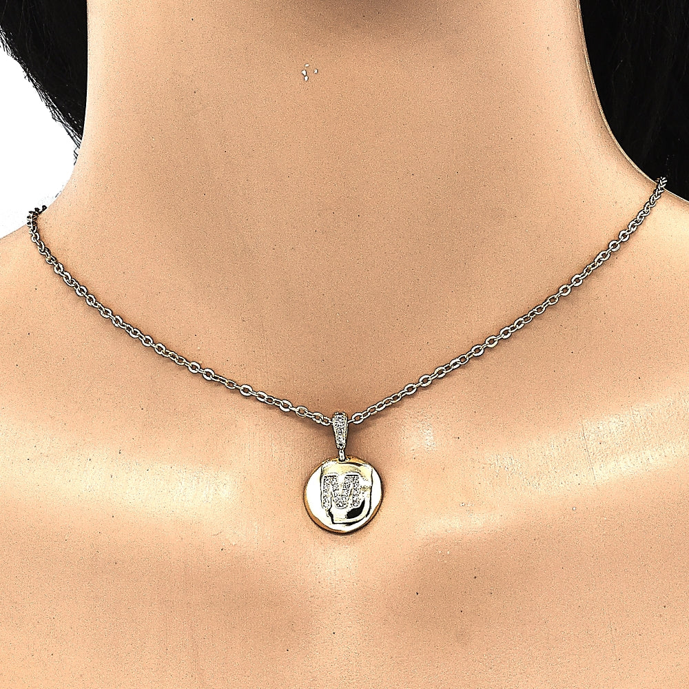Oro Laminado Fancy Pendant, Gold Filled Style Initials Design, with White Cubic Zirconia, Polished, Golden Finish