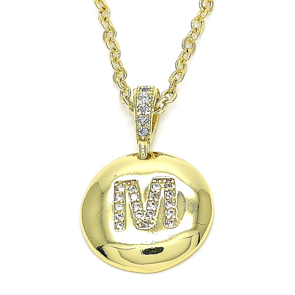 Oro Laminado Fancy Pendant, Gold Filled Style Initials Design, with White Cubic Zirconia, Polished, Golden Finish