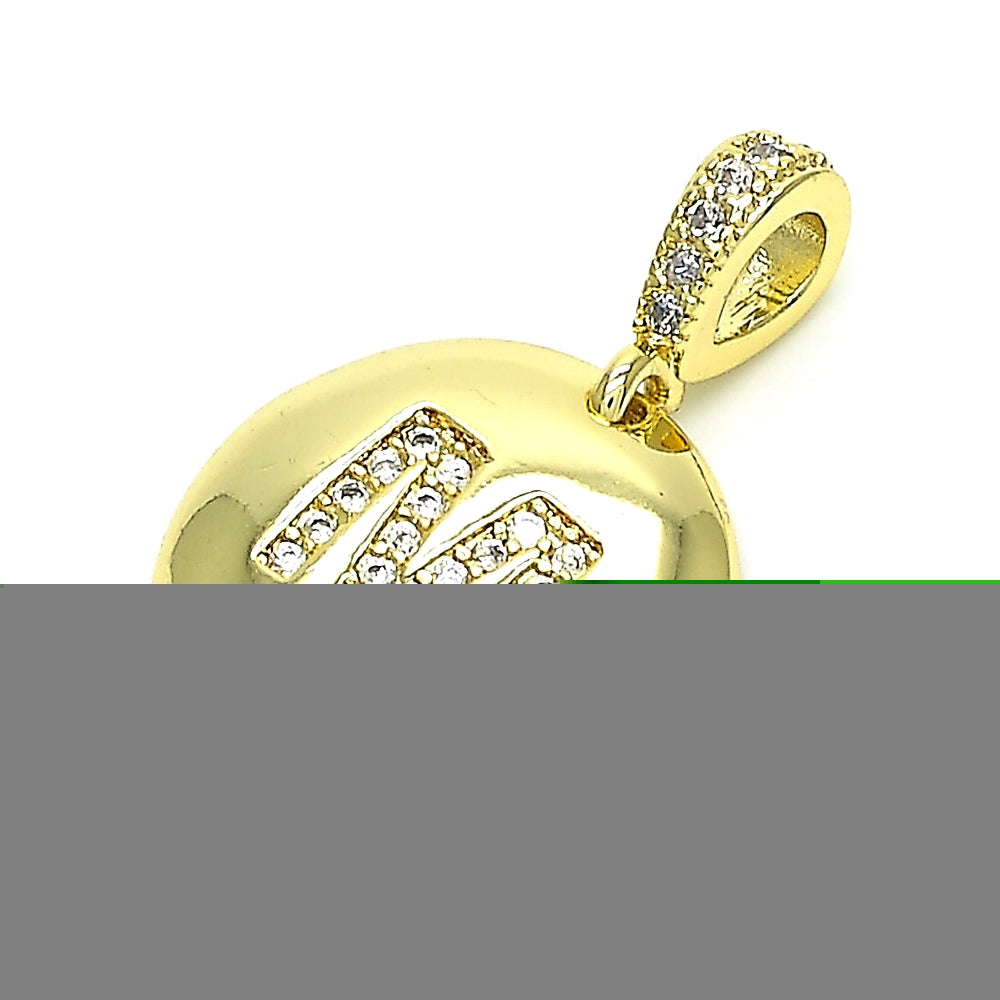 Oro Laminado Fancy Pendant, Gold Filled Style Initials Design, with White Cubic Zirconia, Polished, Golden Finish