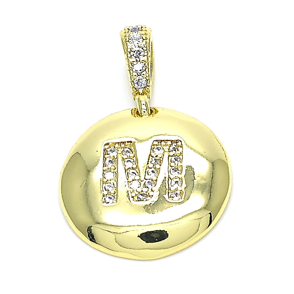 Oro Laminado Fancy Pendant, Gold Filled Style Initials Design, with White Cubic Zirconia, Polished, Golden Finish
