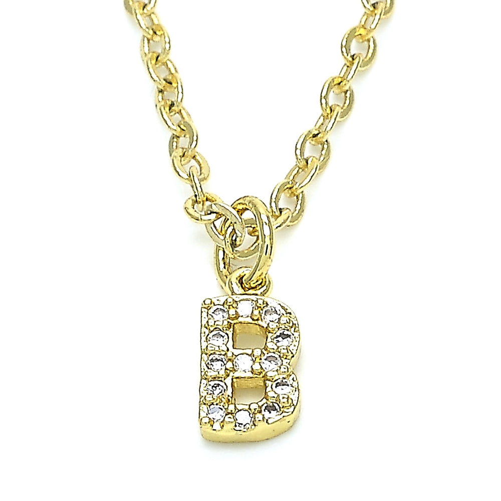 Oro Laminado Fancy Pendant, Gold Filled Style Initials Design, with White Cubic Zirconia, Polished, Golden Finish