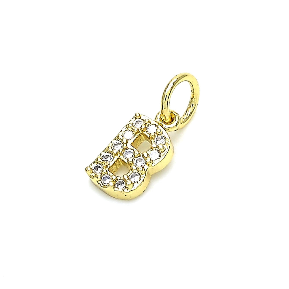 Oro Laminado Fancy Pendant, Gold Filled Style Initials Design, with White Cubic Zirconia, Polished, Golden Finish